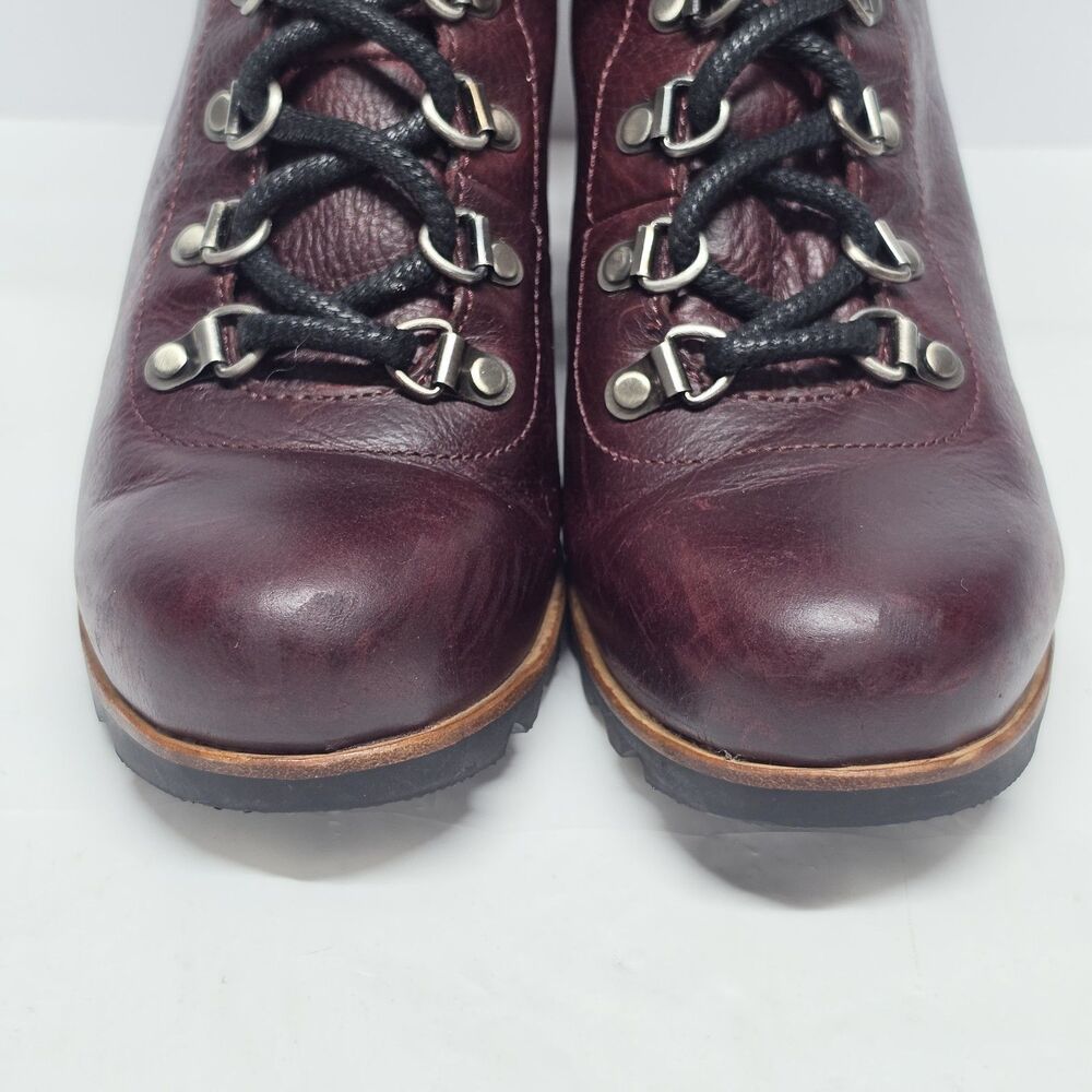 Sorel Boots Conquest Casual Wedge Ankle Boot Burgundy Leather Lace Up womens 10 - Picture 2 of 9